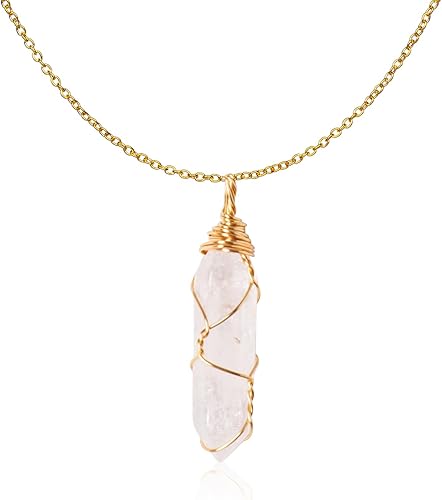 RJINGSHI Collar de cristal natural de doble punta hecho a mano tejido curativo con bala de cristal curativo pulido piedra de energía Reiki con caja