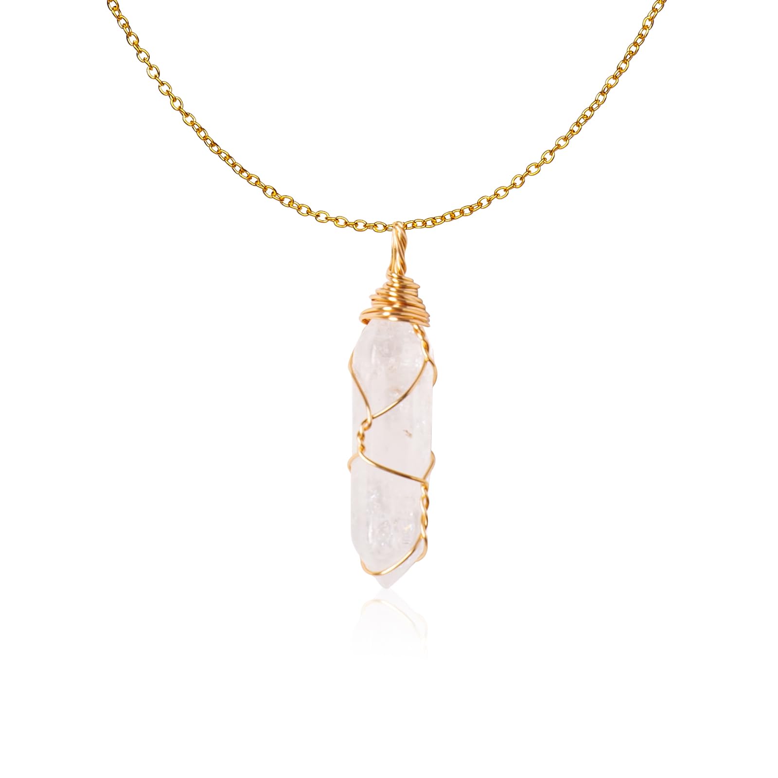 RJINGSHIRJINGSHI Natural Double Pointed Crystal Necklace Handmade Woven Healing Crystal Bullet Pendant Polished Gemstone Reiki Energy Stone with Gift Box