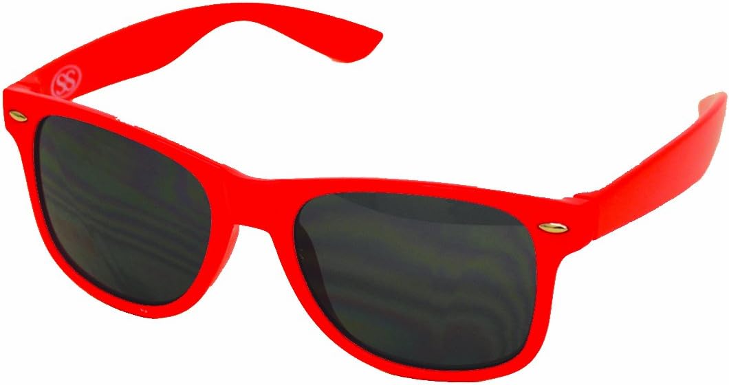 Wayfarer Style Sunglasses - 80's Classic Retro Style - Red Frame Black Lens