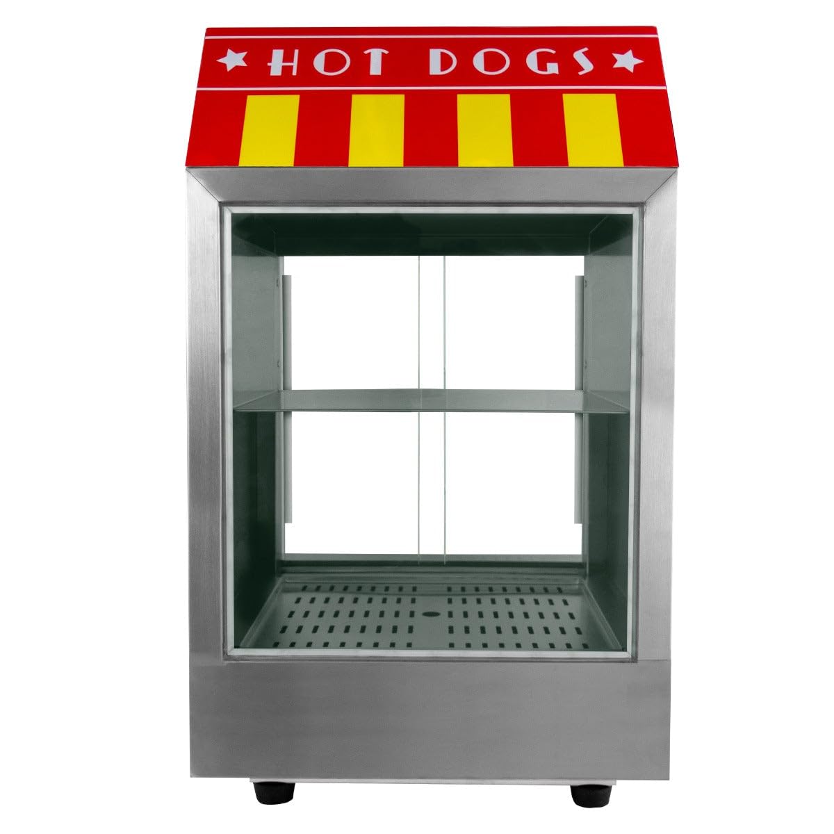 KuKoo - Sfornatore per Hot Dog Elettrico in Acciaio Inox, Scaldavivande Commerciale con Porte in Vetro Scorrevoli, Ripiano Solido Rimovibile, 2 Vassoi Grattugia, Termostato Regolabile da 30 °C a 110 °