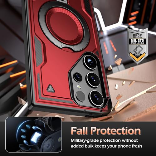Image of for Samsung Galaxy S25 Ultra Case Magnetic with Stand, with Mag-Safe, with Screen Protector, Wireless Charging, Shockproof for Samsung S25 Ultra 5G Phone Case, Ring Holder Cover Red
