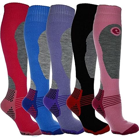 5 Pairs Ladies High Performance SKI and SNOWBOARD socks, long hose thermal socks - Size UK 4-7 Special Padded for better Protection Cover