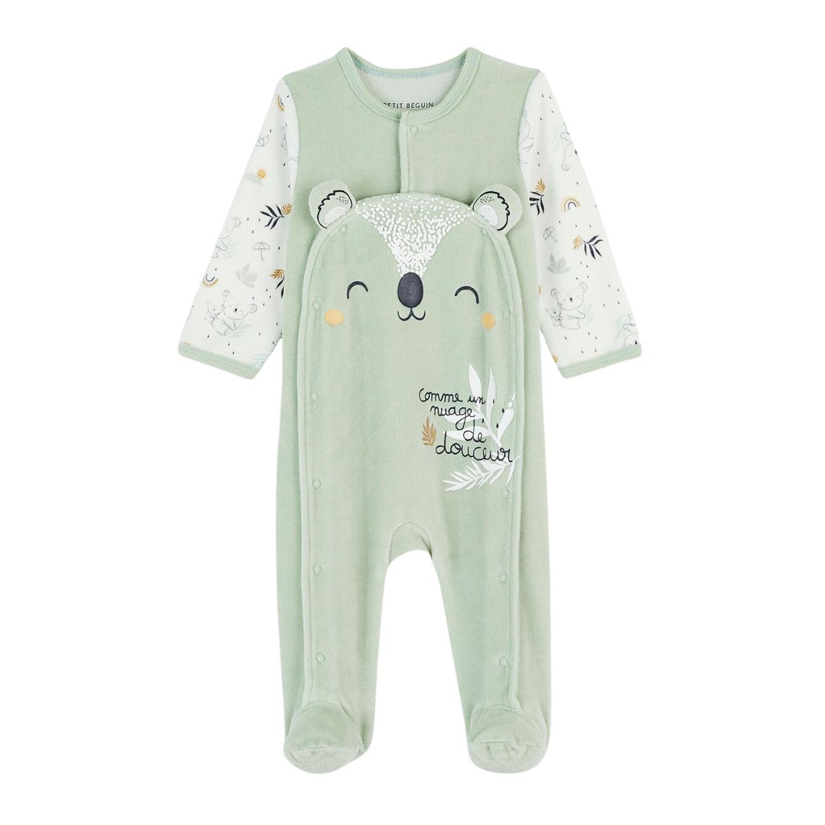 Petit Béguin - Pyjama bébé en velours ouverture pont Nuage