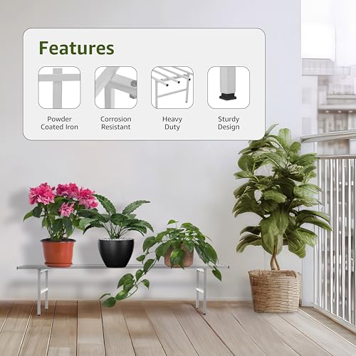 Image of Amazon Brand - Solimo Folding Metal Plant Stand (Pack of 2, White) - Heavy-Duty, 50 kg /Shelf Load Capacity, 22.5 x 79 x 18 cm, Indoor & Outdoor Use