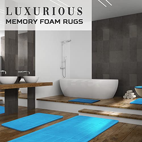 Effiliv 5 Piece Bathroom Rugs Set - Soft Non Slip Memory Foam Large Bathroom Rug Mats - Perfect Combination Of Luxury And Comfort (Aqua Teal/Line Design, 5 Piece Set) #TOP7