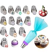 Hendiy 15 Pcs Christmas Piping Tips Set, Christmas Flower Frosting Santa Icing Tips for Christmas...