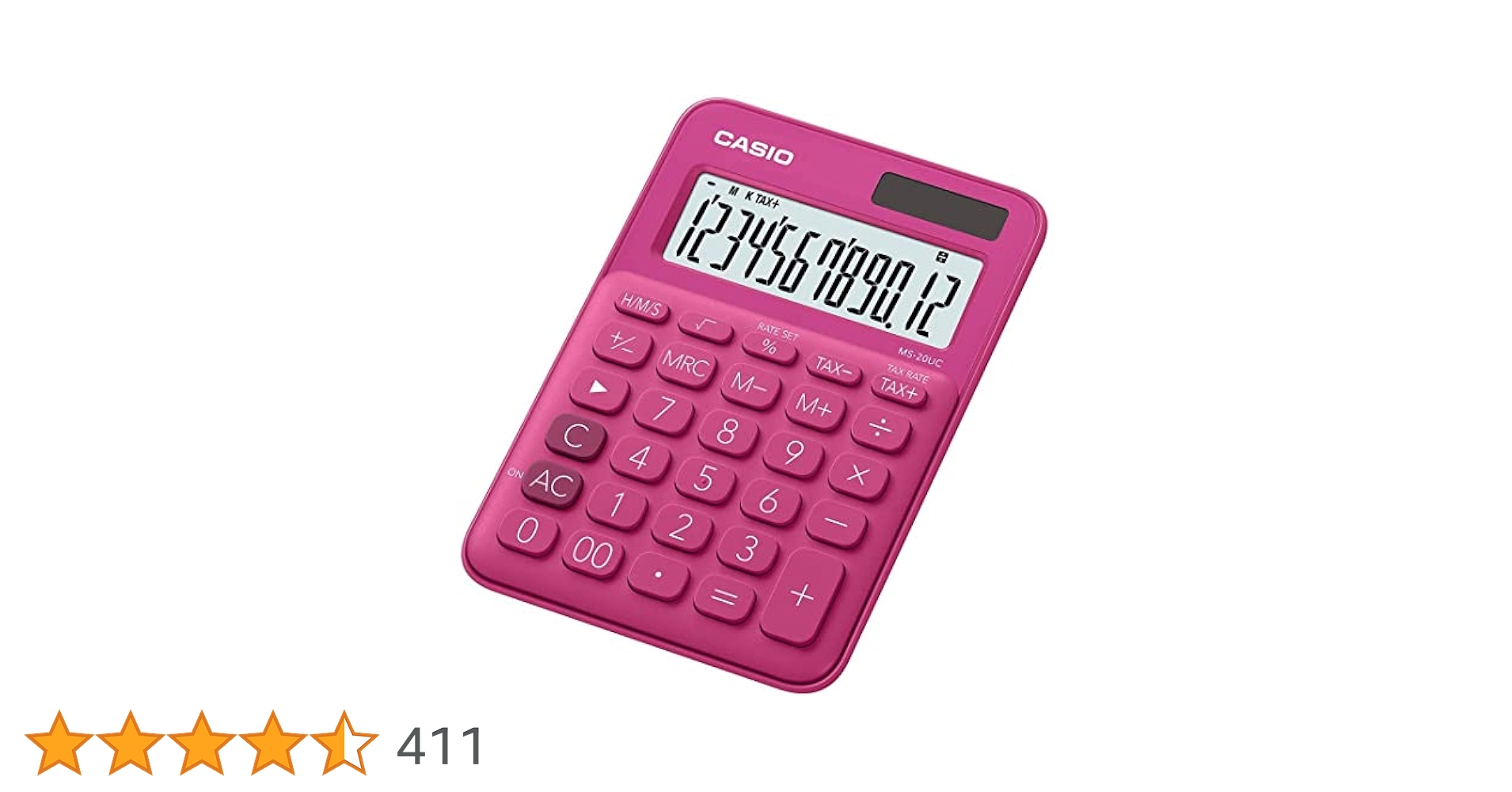 Calcolatrice Da Tavolo Casio MS-20UC - Colore Rosa, Display 12 Cifre, Alimentazione Solare E Batteria