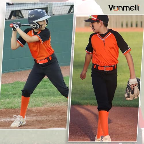 Image of VONMELLI Youth Baseball Belt and Socks Combo, Elastic Softball Belts and Socks for Boys and Adult (2 Pairs of Socks & 1 Belt)