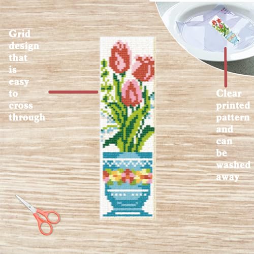 Image of FREEBLOSS 6PCS Cross Stitch Bookmark Kit Tea Cup Pattern Cross Stitch Bookmarks Kit for Beginner DIY Stamped Embroidery Bookmark Kit DIY Bookmarks Cross Stitch Kits for Beginners