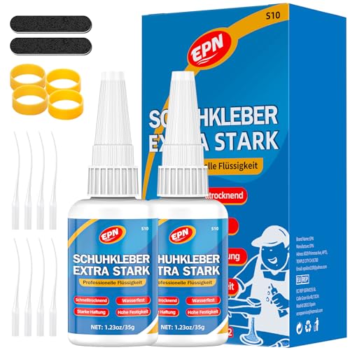 EPN Schuhkleber Extra Stark Wasserfest, 35g Transparent Schuhsohlen Kleber, Schuhsohlenkleber für Sneakers, Stiefel, Sandalen, Leder, High Heels und mehr (2 Stück)