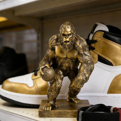 Image of Bigfoot Statue Sasquatch Playing Basketball Whimsical Home Decor | Desk Decor for Yard Patio Office Cabin Bigfoot Sasquatch Gifts for Men Cryptid Basketball Lovers