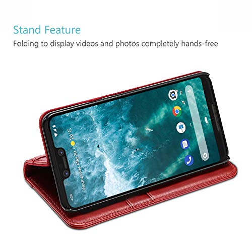 Procase Genuine Leather Case For Pixel 3 Xl, Vintage Wallet Folding Flip Case With Kickstand Card Holder Protective Cover For Google Pixel 3Xl (2018 Release) -Red #TOP4