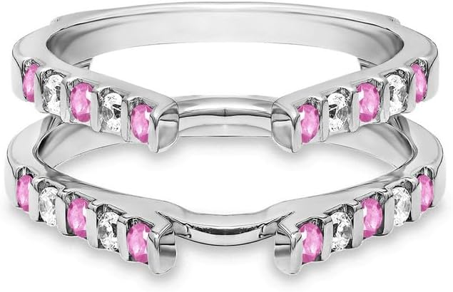 Alternate Pink Sapphire & White Diamond Enhancer Guard for Women, 14K Gold Finish Round Cut Diamond Enhancer Ring