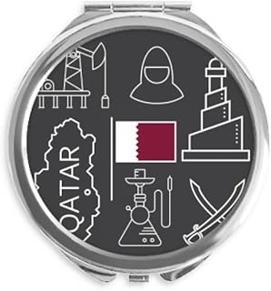 Drawing City Qatar Flag Petroleum Hand Compact Mirror Round Portable Pocket Glass