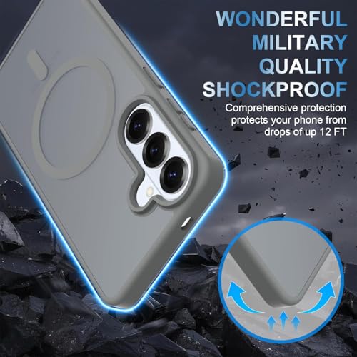 Image of Elzzi Magnetic Magsafe Case for Samsung Galaxy S26 5G Cover, Compatible with MagSafe Translucent Matte Hard PC + TPU Hybrid Back Cover, Slim Shock-Resistant Protective Case (Grey)