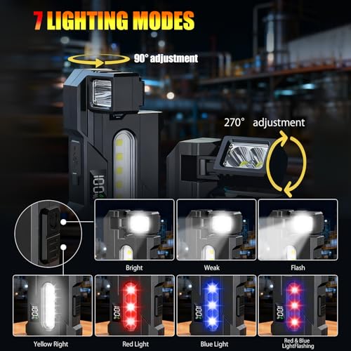 DXSAWA EDC Flashlight Rechargeable, 270°Rotation Magnetic Keychain Flashlight,400 Lumens Portable Flat Mini Flashlights, IP65 Waterproof Emergency Keychain Work Light (Black)