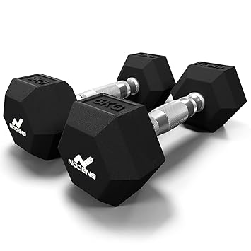 Nodens Rubber Coated Professional Exercise Hex Dumbbells (Pack of 2) (5 Kg x 2pc (Total = 10 kg), Hex Dumbell)