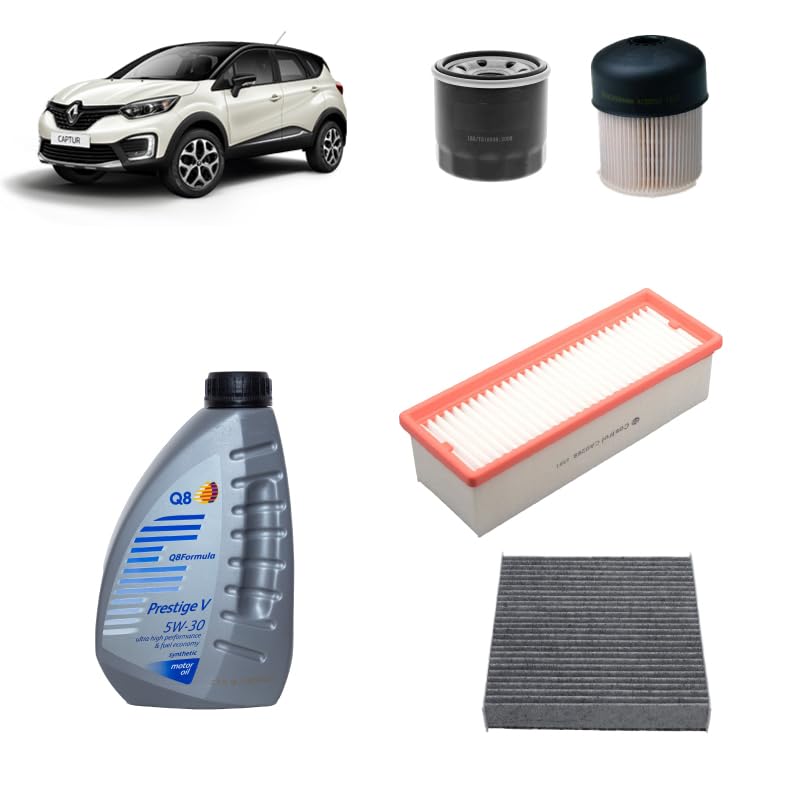Kit tagliando 4 filtri + 5L olio 5W-30 Q8 Prestige compatibile con Renault captur i 1.5 DCI 90 Gasolio 2013+