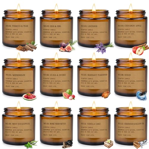 12 Pack Aromatherapy Candles for Home Scented, Aromatherapy Jar Candle Gifts for Women, Natural Soy Wax Amber Candle Set, Scented Candles Set for Birthday Valentine Birthday Day Present