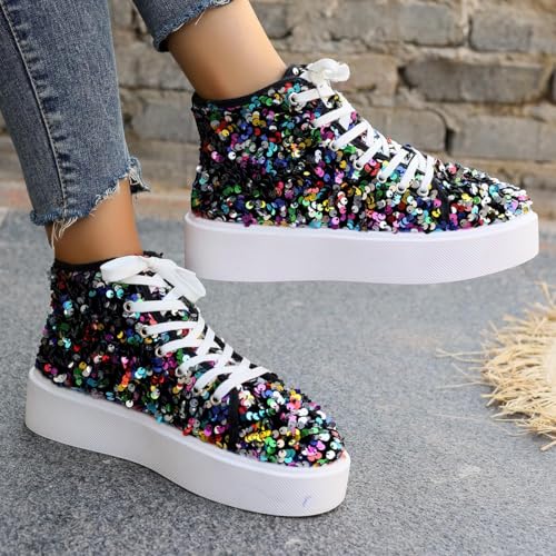 Womens Glitter Sneakers Casual Lace up Sneakers Sparkly Shoes Rhinestone Bling Wedding Bridal Shiny Sequin Shoes3