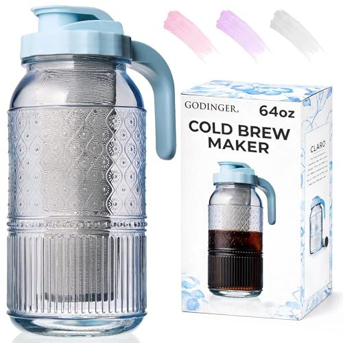 Cold Brew Coffee Maker 64 oz – Airtight Glass Mason Jar Pitcher Brewer with Leak-Proof Lid & Handle, Wide Mouth Iced Cof - Detailed View