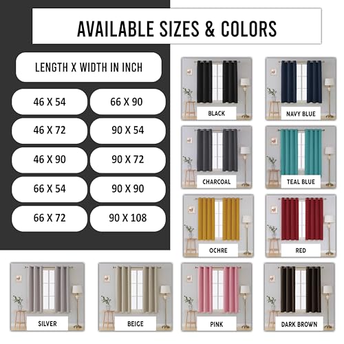 funky gadgets Blackout Curtains for Bedroom 72 Inch Drop Thermal Insulated Eyelet Curtains & Drapes Black Out Curtain for Kitchen, Living Room 2 Panels (66x72 Inch Charcoal) - Image 6