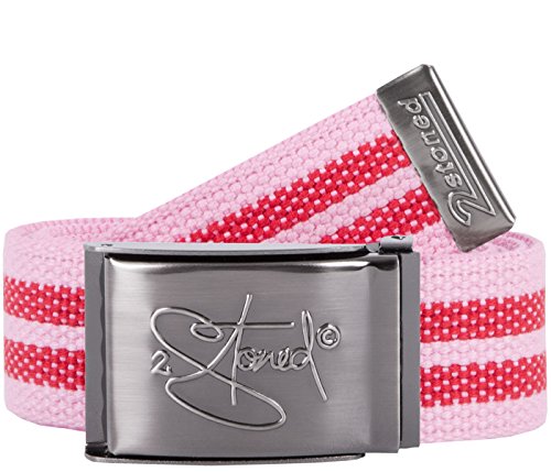 2Stoned Stoffgürtel Canvas Belt Rosa-Rot, matte Schnalle Geprägt, 4 cm breit für Damen und Mädchen