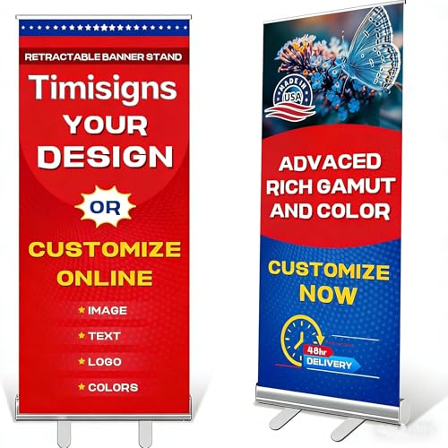 Timisigns Custom Retractable Banner with Aluminum Stand, Personalized Pop up Banners and Full Color Design with Portable Travel Case for Events, Trade Shows, Advertising, Business, Photo (33"x81")
