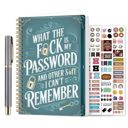 Funny Password Notebook What The Fu-ck My Password & Forgotten Stuff Journal Novel & Creative Password Keeper Spiral Bound with Lock Icons & Funny Security Phrases (Green)