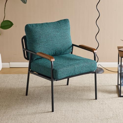 Karl home Accent Chair Modern Armchair with Metal Frame Linen Fabric Upholstory Living Room Chair Mid-Century Reading Chair with Wooden Arms for Living Room, Bedroom, Reading Room, Apartment, Green