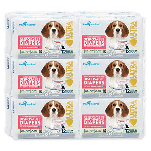 Image of Paw Inspired Disposable Dog Diapers | Female Dog Diapers Ultra Protection | Diapers for Dogs in Heat, Excitable Urination, or Incontinence (144 Count, Medium)