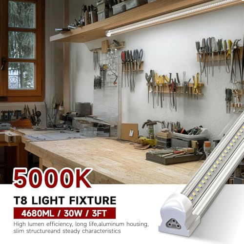 VShape 8-Pack 3FT LED Shop Lights, 30W 4680LM 5000K High Output Clear Cover, T8 Integrated LED Tube Light, 270 Degree Lighting for Garage Warehouse by VShape - Image 2