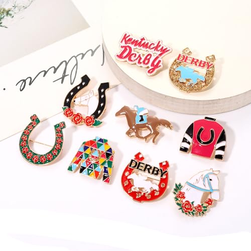 Image of Kentucky Derby Brooches for Women Enamel Horseshoe Riding Suit Brooch Pins Rose Horse Race Day Brooches Kentucky Derby Outfits Accessories Jewelry Gifts