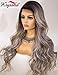 K'ryssma Ombre Lace Front Wigs Long Wavy Grey Synthetic Wigs for Women 130% Density Side Deep Parting Heat Resistant Wigs 22 inches