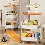 3 Tier Side Table Small End Table Metal Rolling Utility Cart with Storage Shelf, Sofa Table Snack Tray Beside Couch Console Tall Night Stand for Living Room, Bedroom, Kitchen, Office, Bathroom (White)