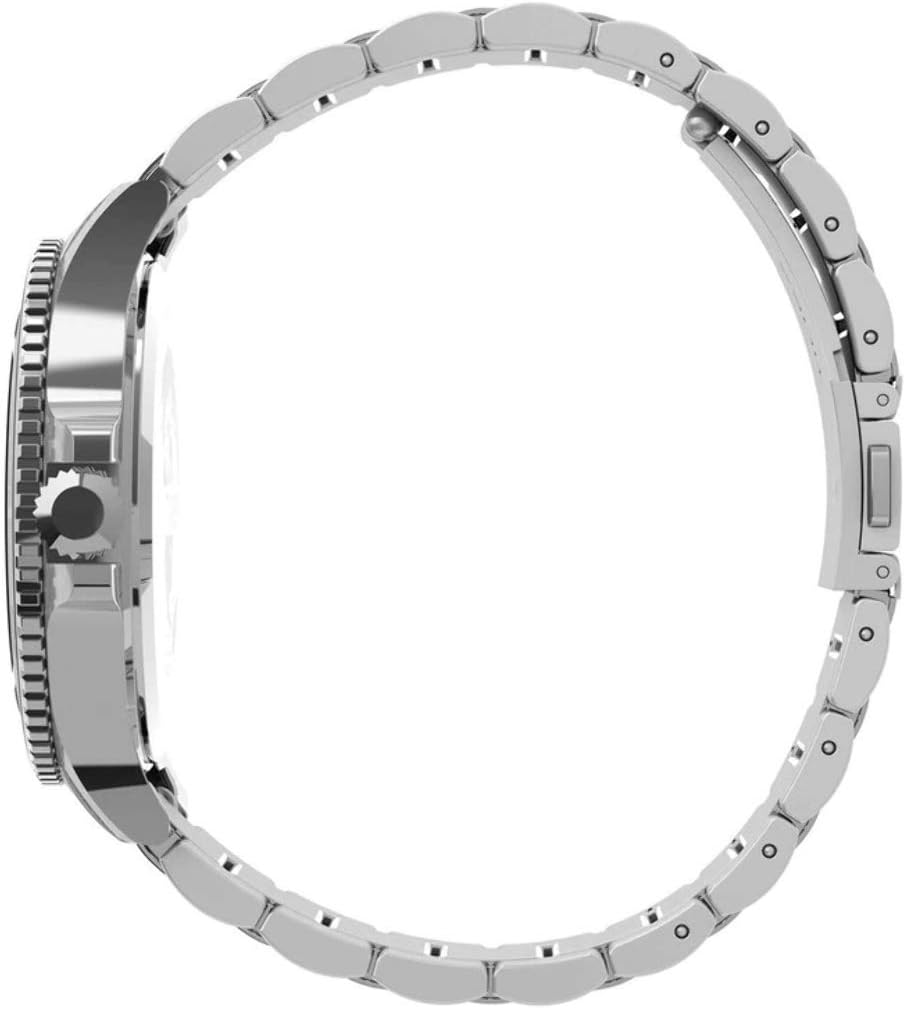 Close-up back view of Timex Harborside watch caseback with 'Designed & Engineered by Timex' inscription
