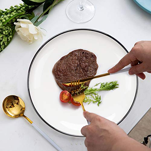 Bonnoces 10 Inch Porcelain Dinner Plates, Elegant White With Black Edges Design, Classic Round Serving Plates Set For Steak, Pasta, And Salad, Set Of 6 #TOP5