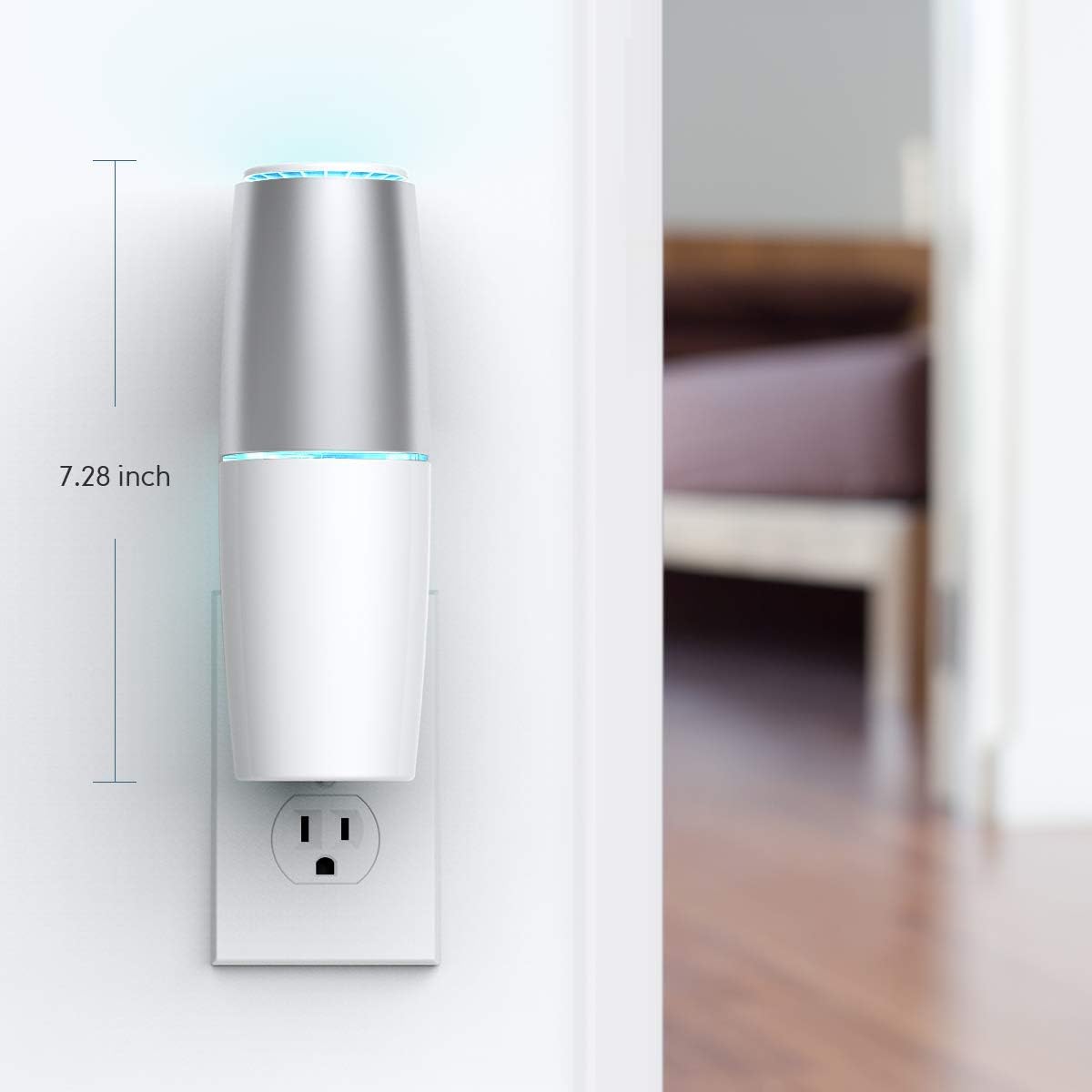Plug in Air Purifier & UV Light Sanitizer, Eliminates Germs & Odor with UV-C Light Kill Airborne Viruses for Bedrooms, Kitchen, Bathroom, Pet Area, Nursery