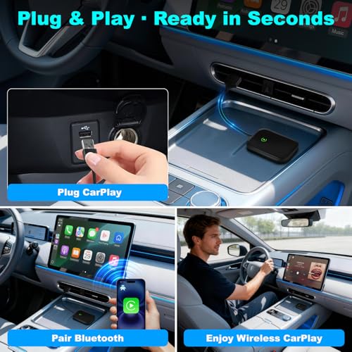 Wireless CarPlay Adapter for iPhone, Apple CarPlay Wireless Adapter USB-C, Bluetooth Connection, Auto-Switch for Multiple iPhones, Fast & Stable, iOS 10+ (Stealth Black) — view 3