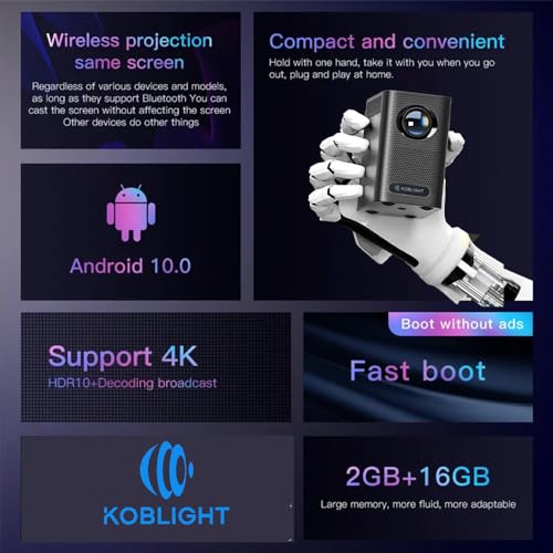 Beamer, wifi, Bluetooth, 5G, pico projectoren, 9500 lumen, mini-projector, Full HD, overheadprojector, thuisbioscoop - Image 4