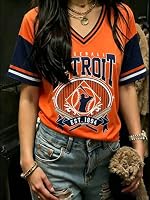 Baseball Jersey Women Oversized V-Neck Baseball Mom Shirts Streak Short Game Day Sleeve Tee Tops Orange — image 2