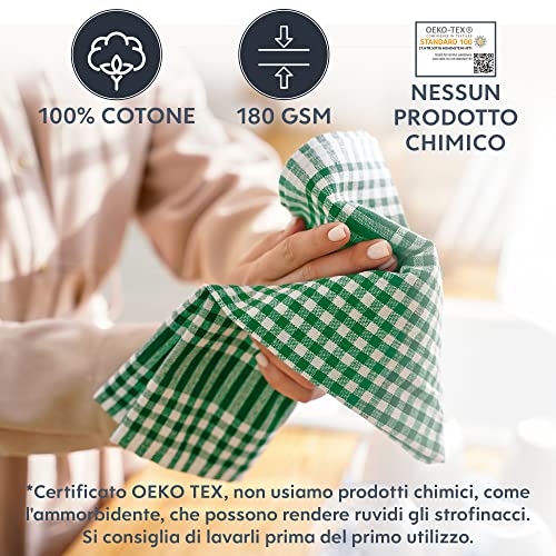 Twinzee Strofinacci Cucina Cotone Quadretti - 100% Cotone - 100% Cotone - 47 x 67 cm - design retrò - Asciuga Piatti e Mani - Blu, Rosso, Verde, Arancione, Giallo (L, 5, unità) - immagine 4
