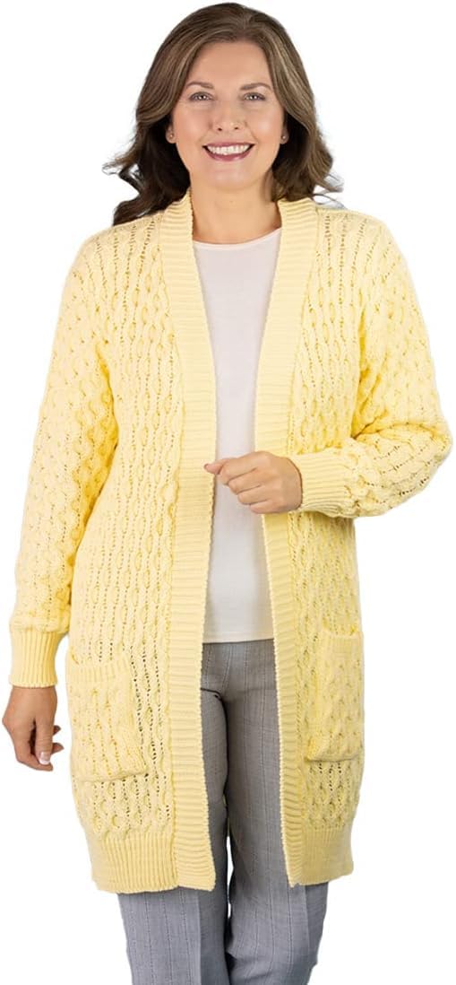 Fashion Friendly Cable Knit Cardigan - Lemon - 2XL