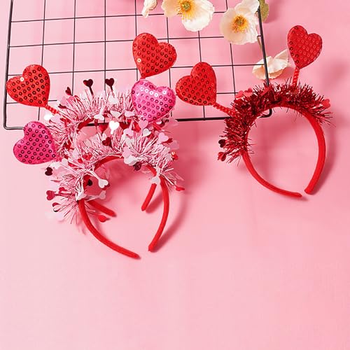 AIUPUOC Sequin Heart Headband for Women Valentine Headbands Pink Heart Head Boppers Sparkly Hair Acc