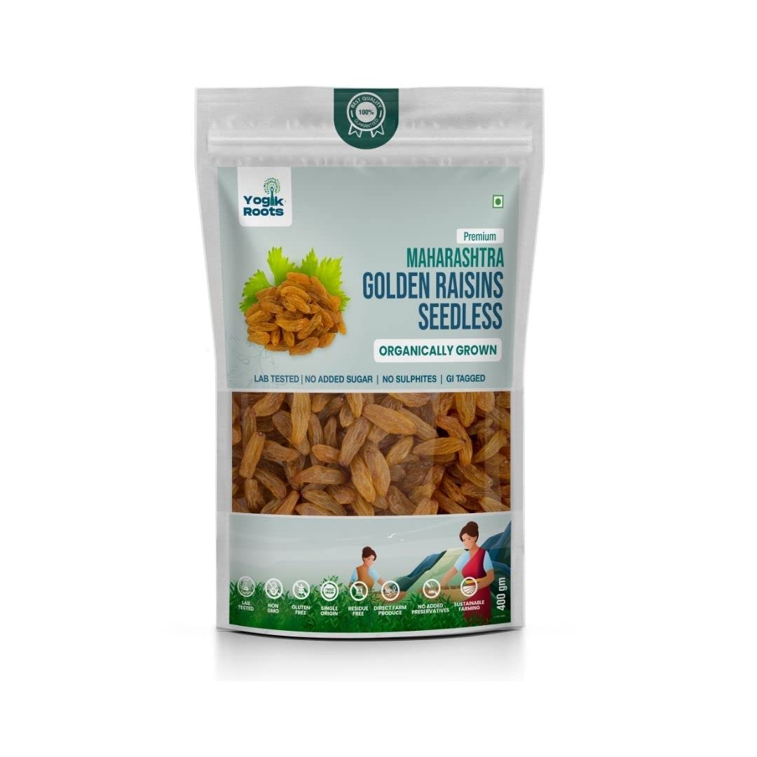 Yogik Roots Organic Premium Seedless Raisins/Kismis, 400 grams | Golden Raisins | Thompson Seedless Long Grapes Raisins | 100% Naturally Grown by Local Farmers | Sun Dried | Sulphur dioxide Free | (B09KQXW8PT) Amazon Price History, Amazon Price Tracker