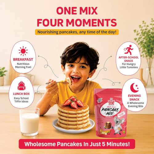 Image of HUNGRY KOALA Pancake Nutritious & Healthy Instant Ready To Eat Mix With No Refined sugar No Maida No preservatives For Kids Pack Of 200 Gram (Strawberry)