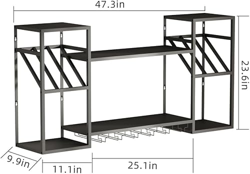 Miniatura 2 de KaKaBB Estantes flotantes de metal para licor de 2 niveles, estante de vino montado en la pared con soporte para vidrio, estante de barra de pared,