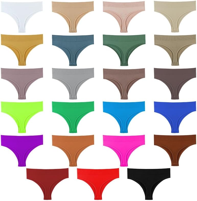 DGHM-JLMY Women's Solid Color Thong With Middle Waist Multicolor G-Strings Breathable Knickers Seamless Thongs Bikini Briefs (Rose Red 1Pc,Medium)