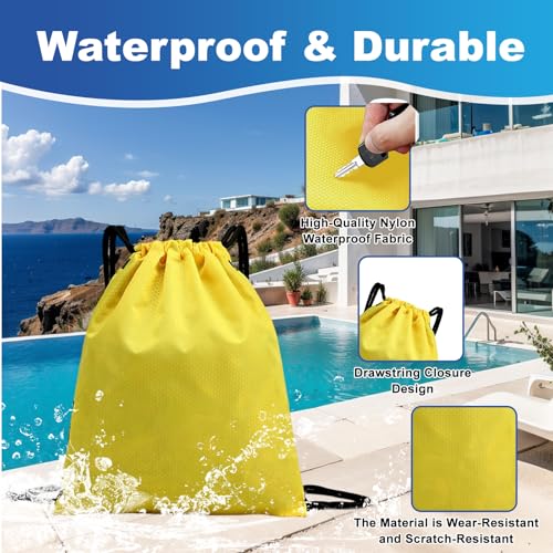 Image of 5-Pack Waterproof Drawstring Backpacks, Soccer-Texture Oxford Fabric, 16.9 inch x 13.8 inch, Lightweight 0.20 lb Each, No Eyelets, Gym & Marathon Gear Sacks(Yellow)