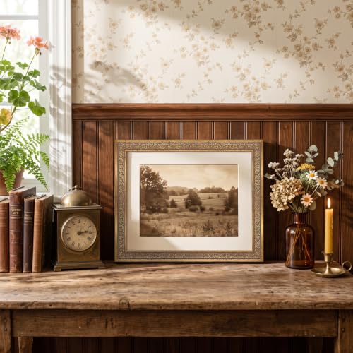 Image of 11x14 Vintage Picture Frames, Antique Picture Frame with White Mat for 8x10 Picture, Ornate Picture Frame for Wall Decor,2 Pack Gold Frame, Distressed Gold